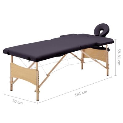 vidaXL Mesa de massagens dobrável 2 zonas madeira roxo