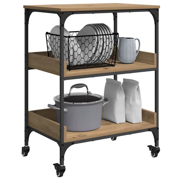 vidaXL Carrinho de Cozinha Carvalho Artesanal 60 x 41 x 80.5 cm