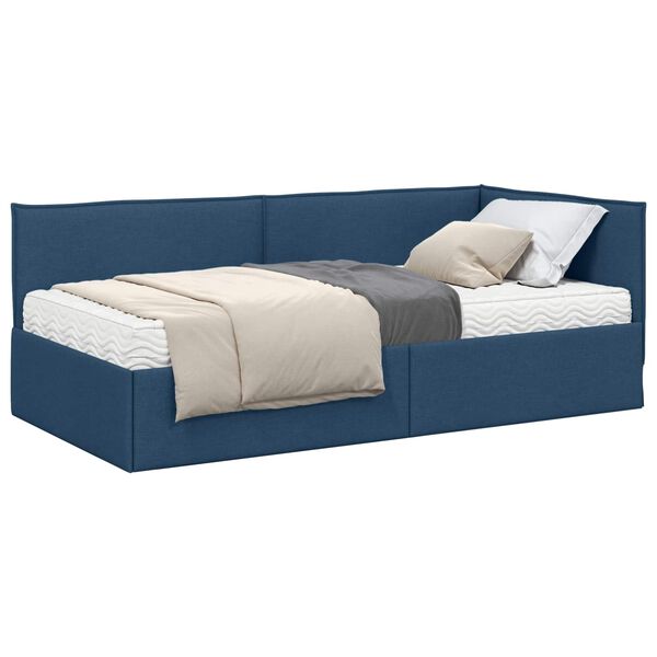vidaXL Estrutura de Cama de Canto com Colch&atilde;o Manual 2 pcs Azul Veludo
