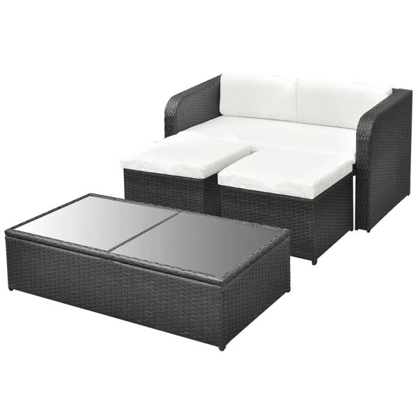 vidaXL 4 pcs conjunto lounge de jardim c/ almofadões vime PE preto
