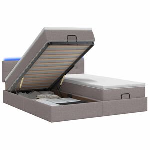 vidaXL Cama Ottoman com Colch&atilde;o e LED Cinzento-acastanhado Tecido