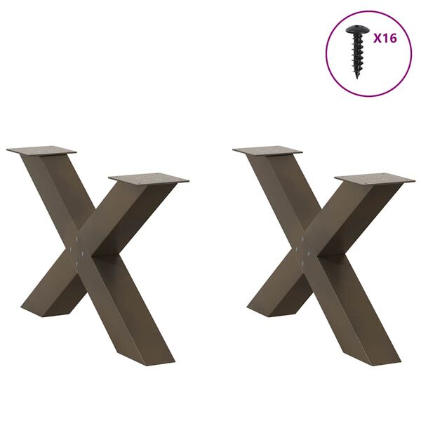 vidaXL P&eacute;s para mesa de centro em formato de X, 2 pe&ccedil;as, a&ccedil;o natural, 70x (42-43) cm, a&ccedil;o