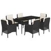 vidaXL 7 pcs conjunto de jantar p/ jardim c/ almofad&otilde;es vime PE preto