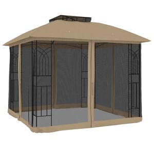 vidaXL Gazebo c/ teto duplo/paredes de malha a&ccedil;o cinzento-acastanhado