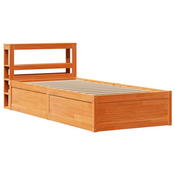 vidaXL Estrutura cama c/ cabeceira 90x200 cm pinho maci&ccedil;o castanho-mel