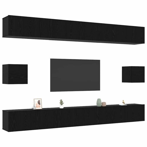 vidaXL Conjunto de m&oacute;vel de TV 8 pcs Carvalho Preto Madeira processada