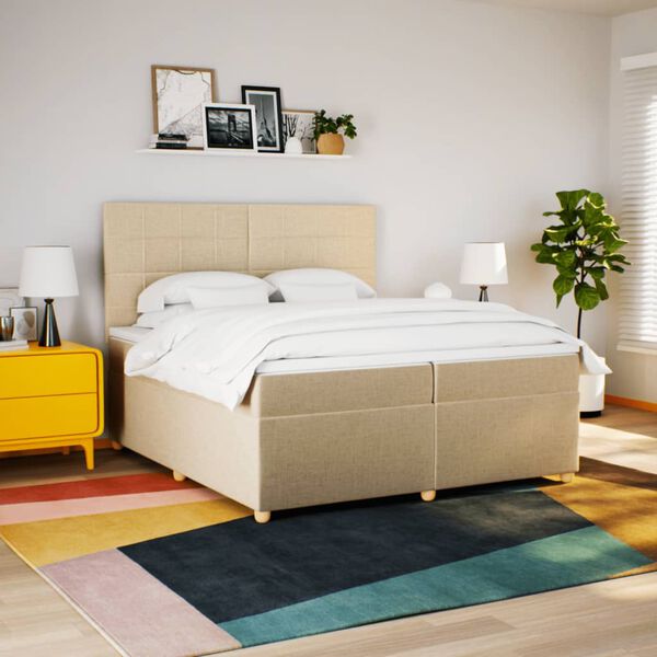 vidaXL Cama com molas/colch&atilde;o 200x200 cm tecido cor creme