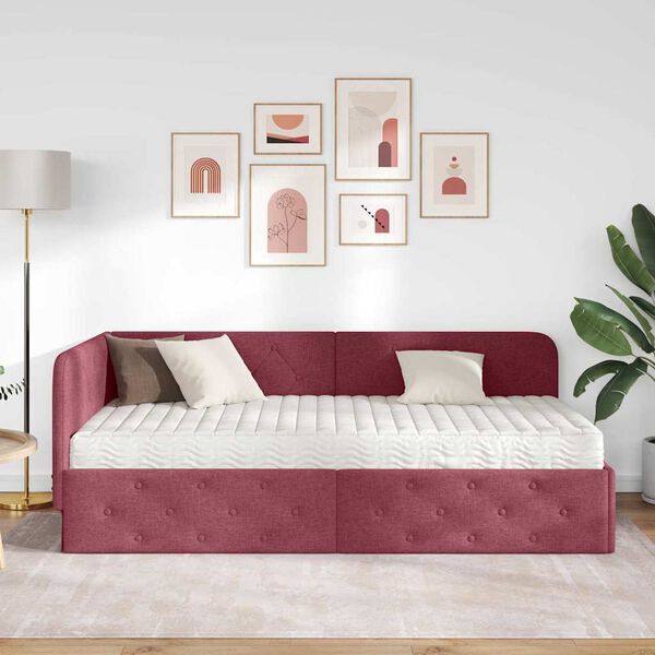 vidaXL Estrutura de Cama de Canto Vinho Vermelho 100 x 200 cm tecido