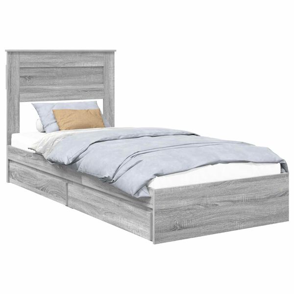 vidaXL Cama com Armazenamento com cabeceira Cinza Sonoma 75 x 190 cm