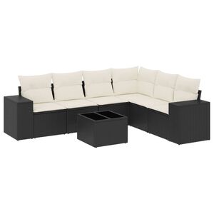 vidaXL 7 pcs conjunto de sof&aacute;s p/ jardim c/ almofad&otilde;es vime PE preto
