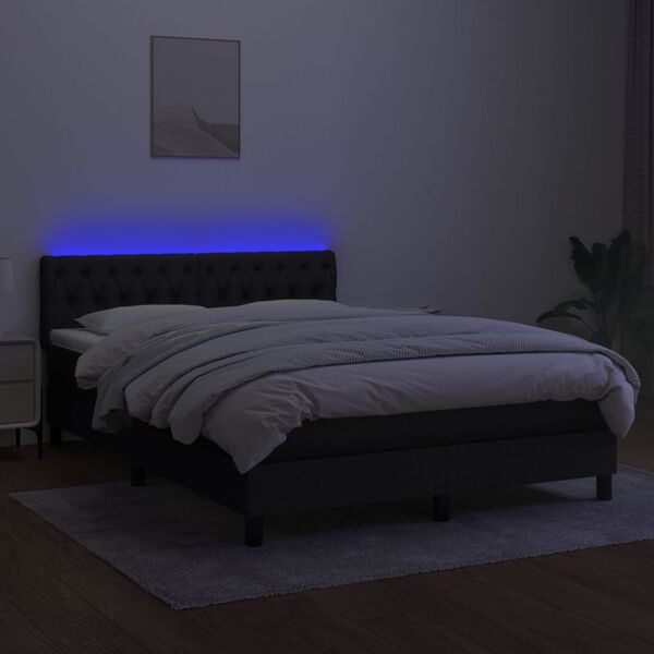 vidaXL Cama box spring c/ colch&atilde;o e LED 140x190 cm tecido preto