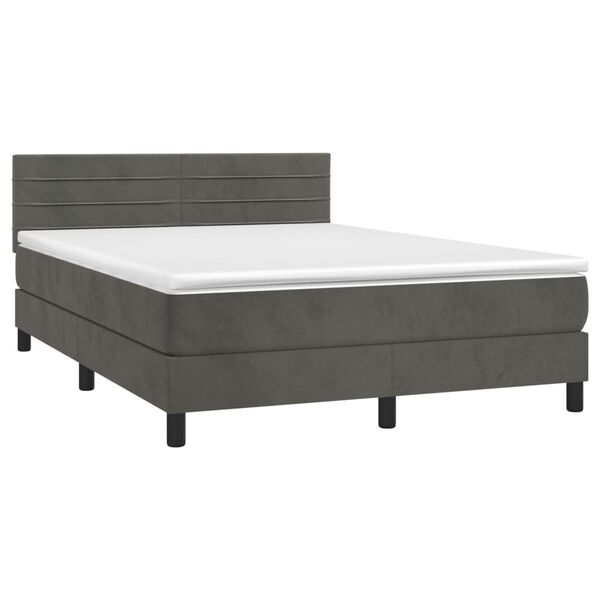 vidaXL Cama box spring c/ colch&atilde;o/LED 140x200cm veludo cinzento-escuro