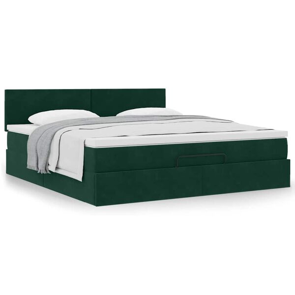 vidaXL Estrutura de cama otomana com colch&atilde;o 180x200 cm verde escuro