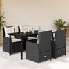 vidaXL 5 pcs conjunto de jantar p/ jardim c/ almofad&otilde;es vime PE preto
