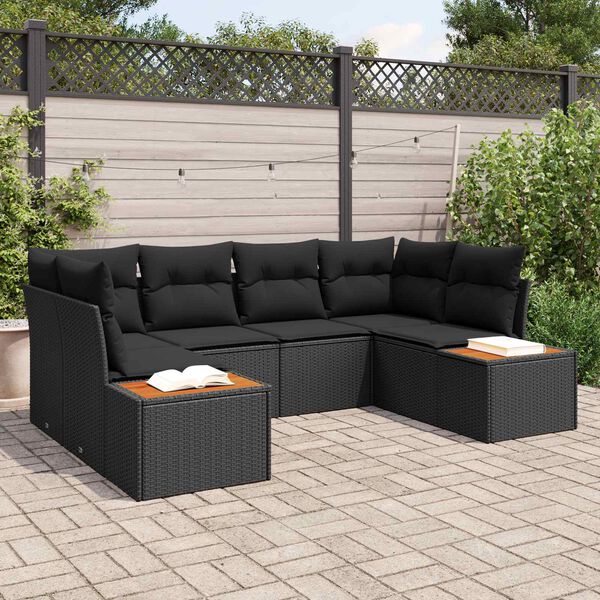 vidaXL Conjunto de Sof&aacute; de Jardim com almofada 6 pcs Preto Polirattan