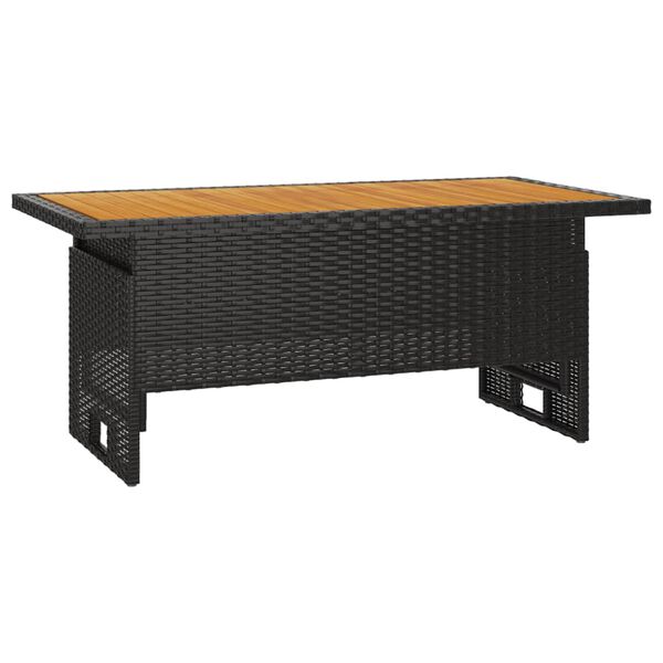 vidaXL Mesa de jardim 100x50x43/63 cm acácia maciça/vime PE preto