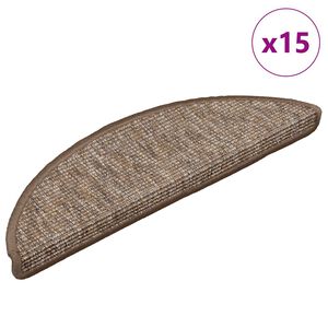 vidaXL Tapetes de escada 15 pe&ccedil;as 56x17x3 cm marrom claro semicircular