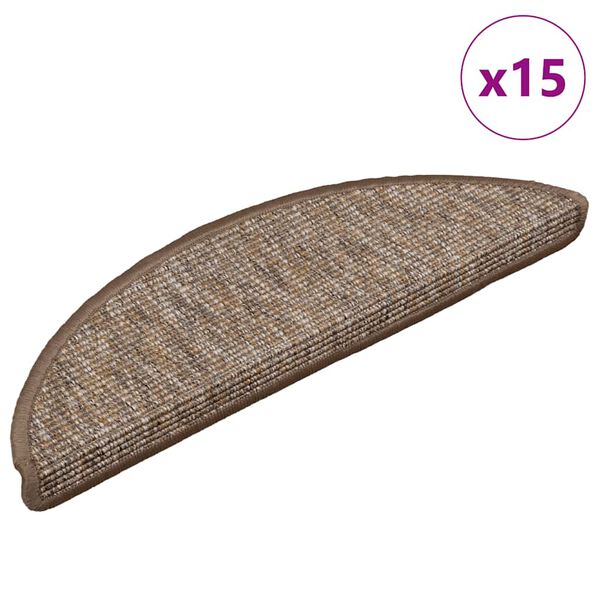 vidaXL Tapetes de escada 15 peças 56x17x3 cm marrom claro semicircular