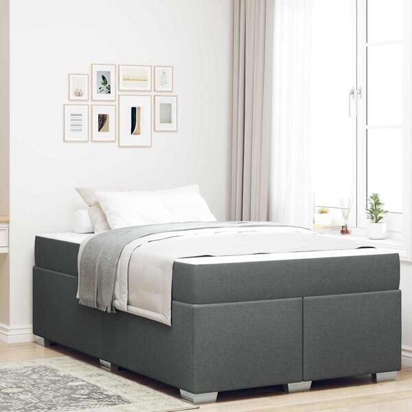 vidaXL Estrutura da Cama com colch&atilde;o Cinza Escuro 120 x 200 cm tecido