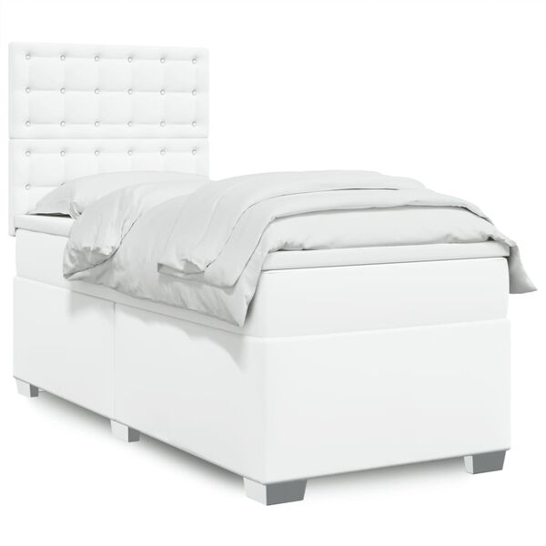 vidaXL Cama com molas/colchão 80x200 cm couro artificial branco