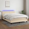 vidaXL Cama box spring c/ colch&atilde;o e LED 140x190 cm tecido cor creme