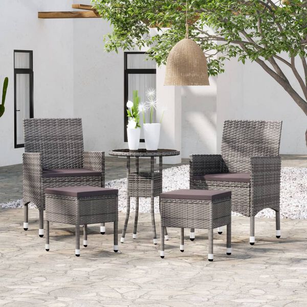 vidaXL 5 pcs conjunto lounge para jardim vime PE cinzento