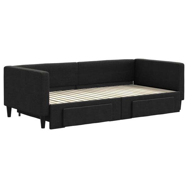 vidaXL Sofá-cama com gavetão e gavetas 90x190 cm tecido preto