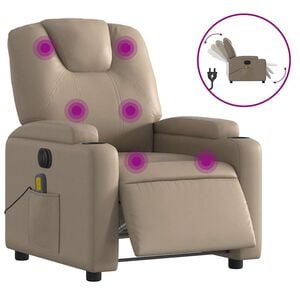 vidaXL Poltrona massagens reclin&aacute;vel el&eacute;trica couro artif. cappuccino