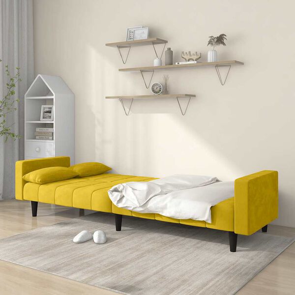 vidaXL Sof&aacute;-cama 2 lugares com duas almofadas veludo amarelo