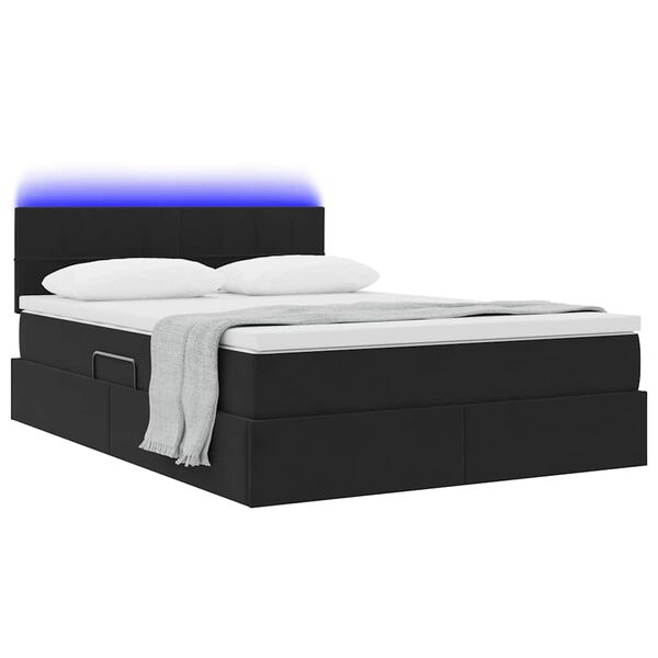vidaXL Cama com arruma&ccedil;&atilde;o e LED com colch&atilde;o Preto 140 x 190 cm Veludo