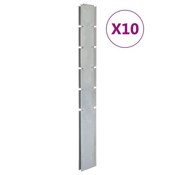 vidaXL Postes de veda&ccedil;&atilde;o jardim 10 pcs 160 cm a&ccedil;o galvanizado prateado