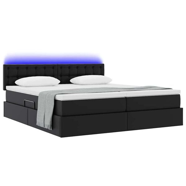 vidaXL Cama com arruma&ccedil;&atilde;o e LED Preto 200 x 200 cm Couro Sint&eacute;tico