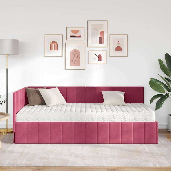 vidaXL Estrutura de Cama de Canto com Colchão 2 pcs Verde Veludo