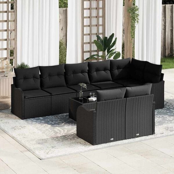 vidaXL Conjunto de Sof&aacute; de Jardim 9 pcs Preto vime PE