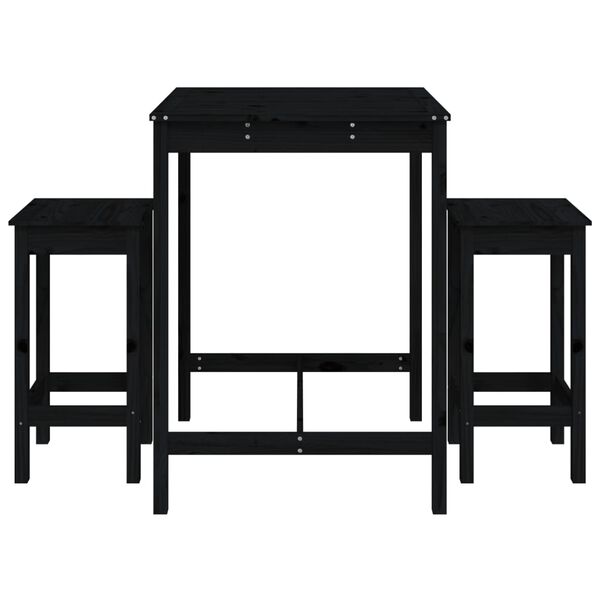vidaXL 3 pcs conjunto de bar para jardim pinho maciço preto
