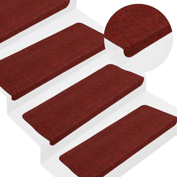 vidaXL Tapetes de escada autoadesivos 15 pcs 65x24,5x3,5 cm vermelho