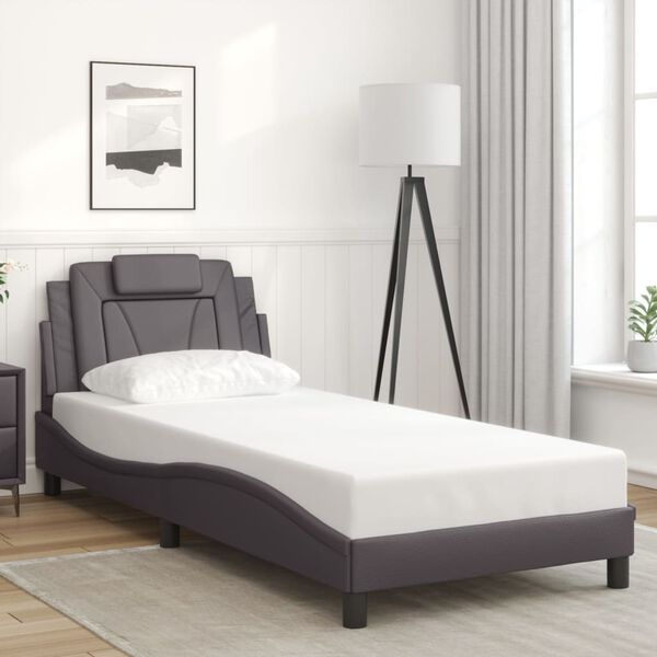 vidaXL Estrutura de cama Viana sem colch&atilde;o 90x200 cm couro artificial cinzento