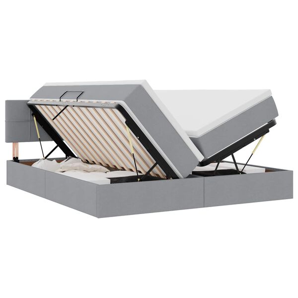 vidaXL Cama com luzes de tira LED Cinzento-claro 180 x 200 cm tecido