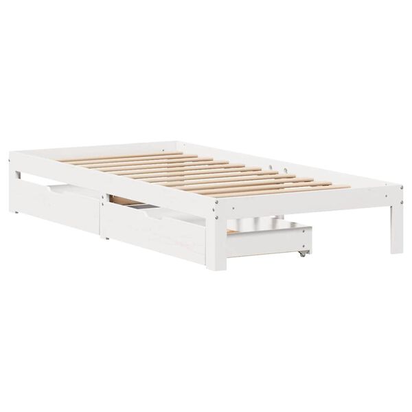 vidaXL Estrutura de cama c/ gavetas 90x200 cm pinho maci&ccedil;o branco