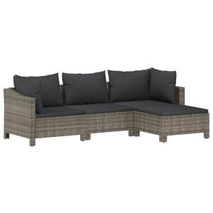 vidaXL 4 pcs conjunto lounge de jardim c/ almofad&otilde;es vime PE cinzento