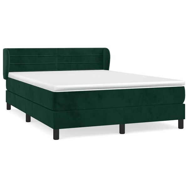 vidaXL Cama com molas/colch&atilde;o 140x200 cm veludo verde-escuro