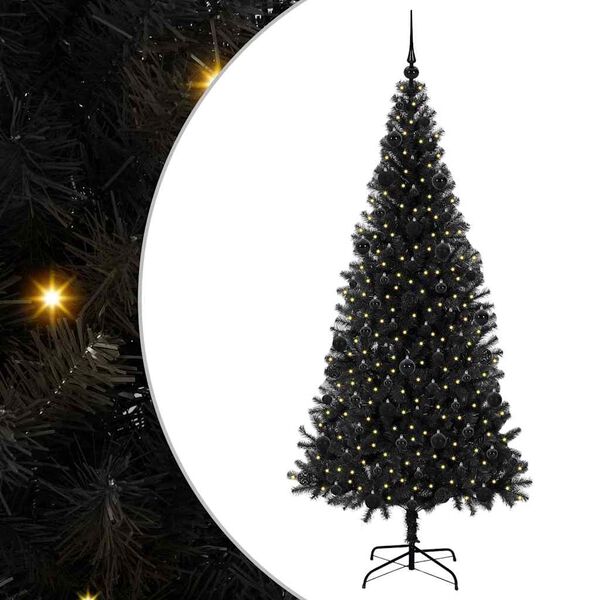 vidaXL &Aacute;rvore de Natal com 300 LEDs com suporte Preto 210 cm PVC
