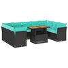 vidaXL 10 pcs conjunto sof&aacute;s de jardim c/ almofad&otilde;es vime PE preto