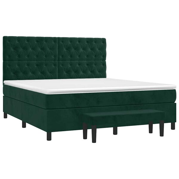 vidaXL Cama com molas/colch&atilde;o 160x200 cm veludo verde-escuro