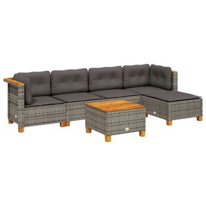 vidaXL 6 pcs conjunto sof&aacute;s de jardim com almofad&otilde;es vime cinzento