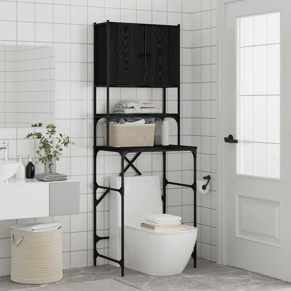 vidaXL Arm&aacute;rio para M&aacute;quina de Lavar 0ak Preto 68 x 48,5 x 194 cm