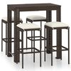 vidaXL 5 pcs conjunto de bar p/ jardim com almofad&otilde;es vime PE castanho