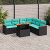 vidaXL 7 pcs conjunto de sof&aacute;s p/ jardim c/ almofad&otilde;es vime PE preto
