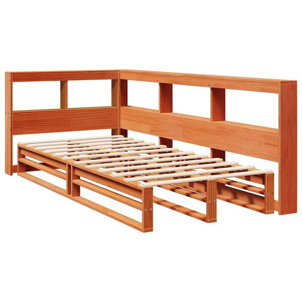vidaXL Cama com estante sem colch&atilde;o 90x190cm pinho maci&ccedil;o castanho-mel