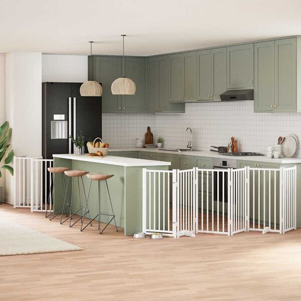 vidaXL Port&atilde;o p/ c&atilde;es com porta dobr&aacute;vel 12 pain&eacute;is 600cm &aacute;lamo branco